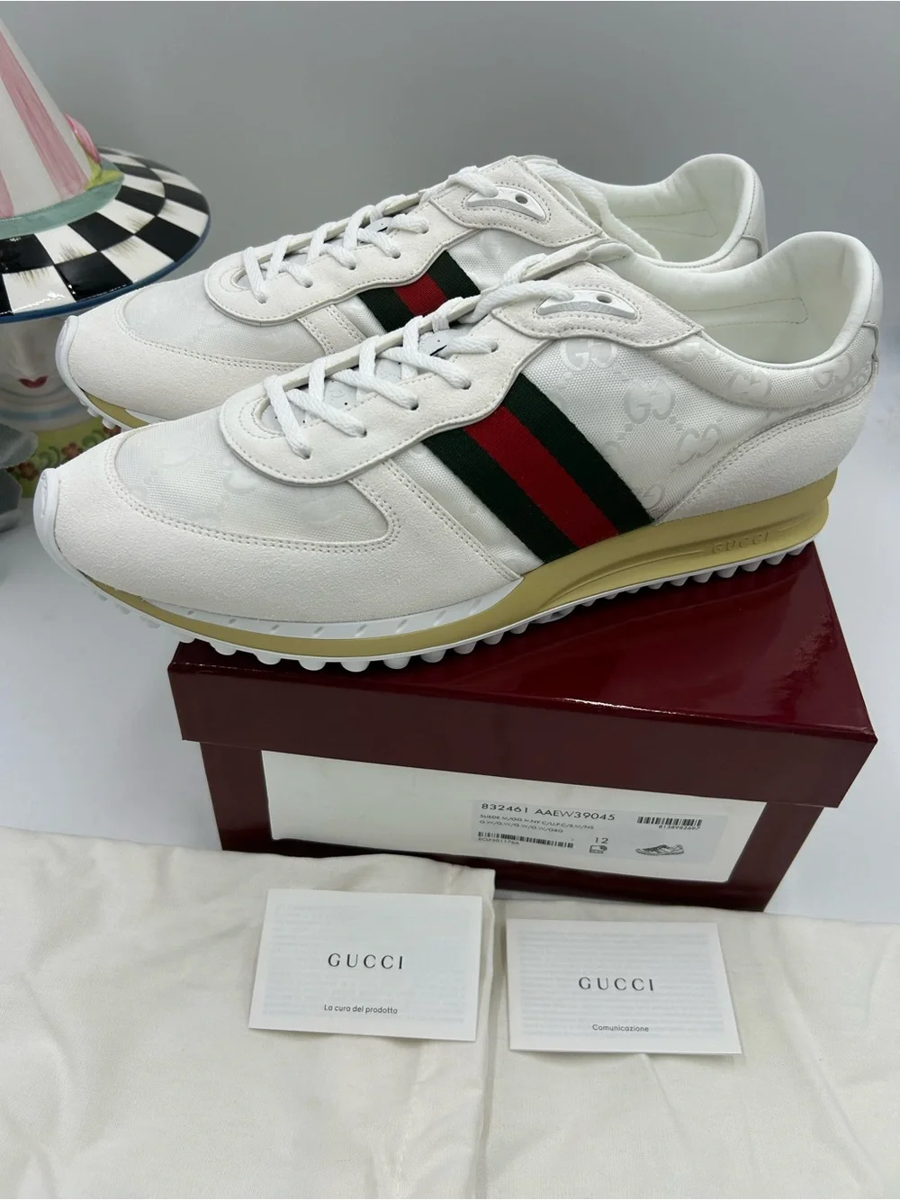 Men's Gucci re-motion GG canvas/suede sneakers size 12 fits 12.5 US made Italy